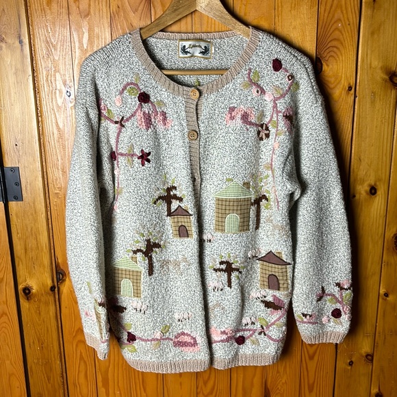 Epicia Sweaters - Vintage Cottagecore Embroidered Sweater XL
